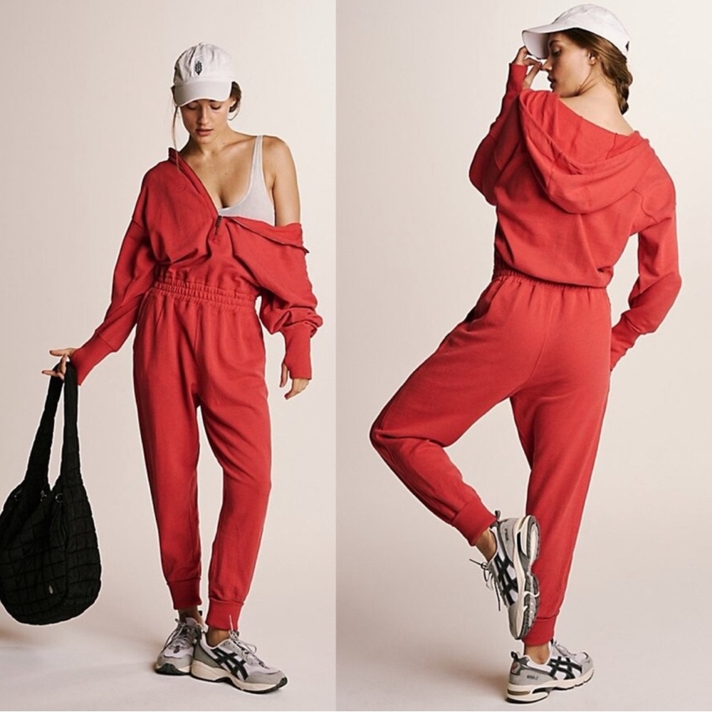 Free People Training Day Jumpsuit Hood Smock Red size L